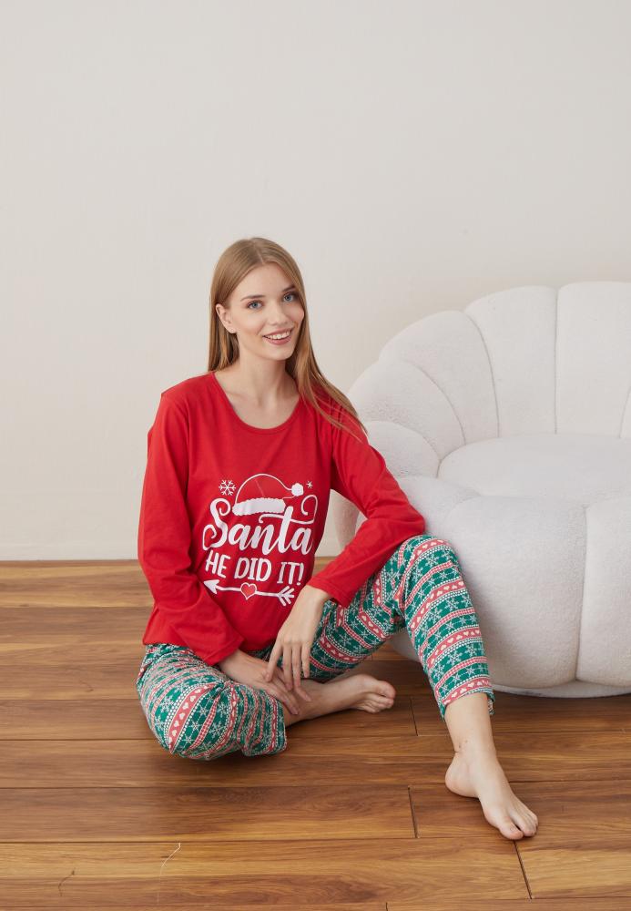 Pijama Dama Craciun " SANTA HE DID IT" ,maneca lunga ,pantaloni lungi,Engros
